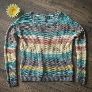 Full Tilt open knit wool blend striped sweater medium